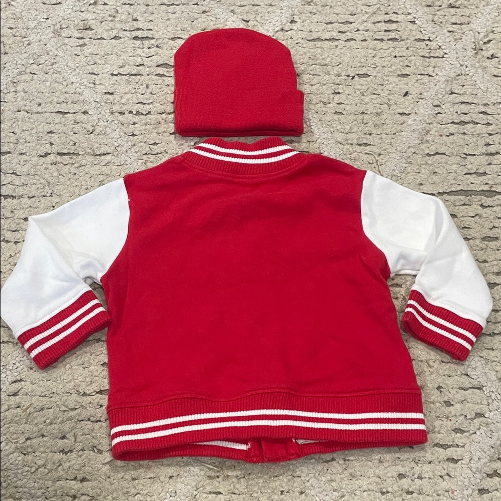 Creative knitwear Red and White Georgia Varsity Jacket and Beanie Set size 12 m - Picture 7 of 10